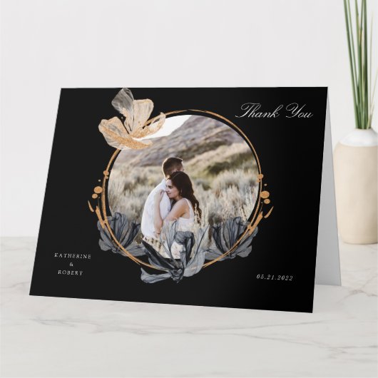 exklusiv schwarzes Gold floral danke Karte (Vorderseite)