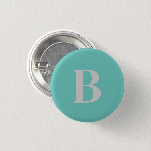 Exklusive Aquamarin-Grau-Monogramm-Einzigartigkeit Button (Vorne & Hinten)