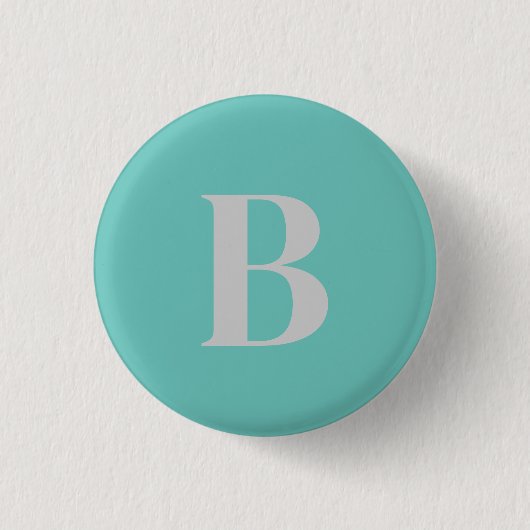 Exklusive Aquamarin-Grau-Monogramm-Einzigartigkeit Button (Vorderseite)