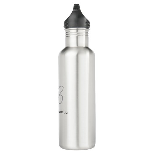 Exklusive Einziges Weißgraues Monogramm Modernes Edelstahlflasche (Rechts)