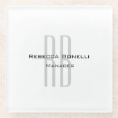 Exklusive Einziges Weißgraues Monogramm Modernes Glasuntersetzer (Vorderseite)