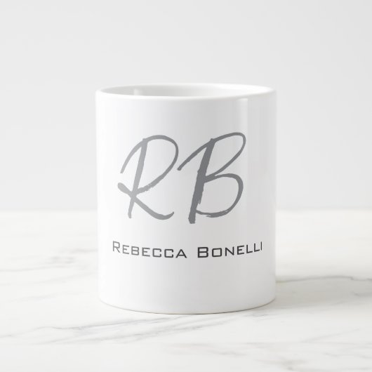 Exklusive Einziges Weißgraues Monogramm Modernes Jumbo-Tasse (Vorderseite)