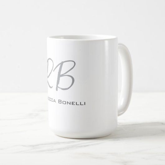 Exklusive Einziges Weißgraues Monogramm Modernes Kaffeetasse (VorderseiteRechts)