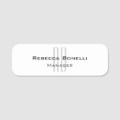 Exklusive Einziges Weißgraues Monogramm Modernes Namensschild (Vorderseite)