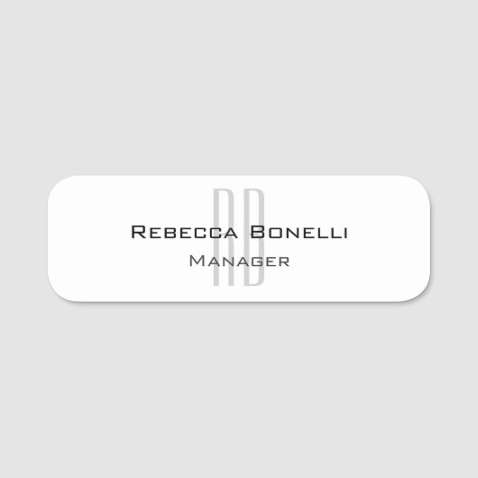 Exklusive Einziges Weißgraues Monogramm Modernes Namensschild (Vorderseite)