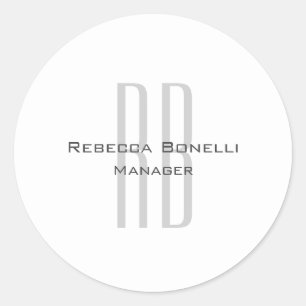 Exklusive Einziges Weißgraues Monogramm Modernes Runder Aufkleber