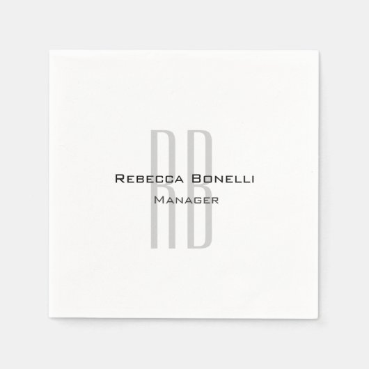 Exklusive Einziges Weißgraues Monogramm Modernes Serviette (Vorderseite)