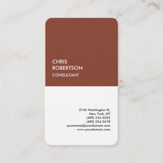 Exklusive Leinen Special Brown White Modern Einzig Visitenkarte (Vorderseite)
