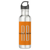 Exklusive Orange Initials Monogram Modern Edelstahlflasche (Vorderseite)