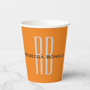 Exklusive Orange Initials Monogram Modern Pappbecher