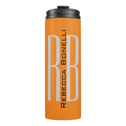 Exklusive Orange Initials Monogram Modern Thermosbecher (Vorderseite)