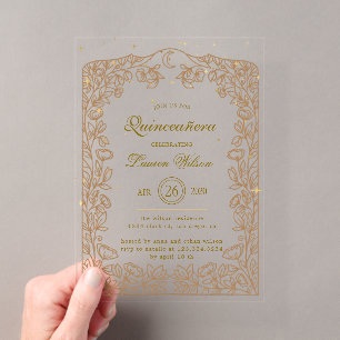 Exklusive Quinceanera Celestial Gold Acryleinladungen
