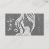 Exklusive Silber Grau Leder Look Haare Stylist Visitenkarte (Vorderseite)