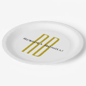 Exklusives einzigartiges Gold-Farben-Monogramm Mod Pappteller (Schrägansicht)