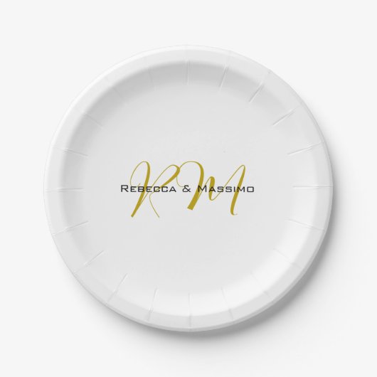 Exklusives einzigartiges Gold-Farben-Monogramm Mod Pappteller (Vorderseite)