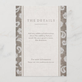 Exklusivkarte für Hochzeitsfeiern auf rustikalem L Begleitkarte