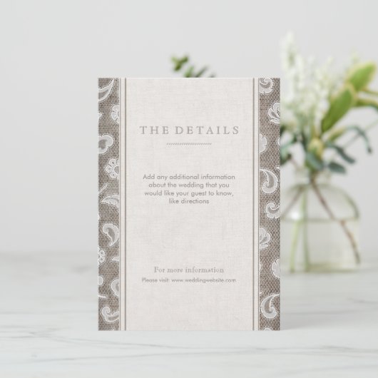 Exklusivkarte für Hochzeitsfeiern auf rustikalem L Begleitkarte (Stehend Vorderseite)