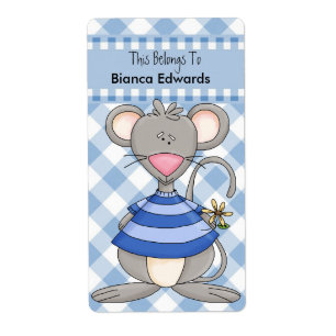 Exlibris-Label Teens Kids Buch Blaue Maus Check