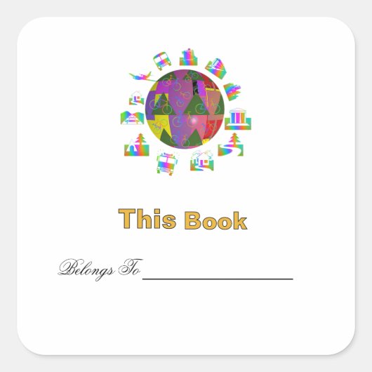 Exlibris 'Personalize Around The World' Quadratischer Aufkleber (Vorderseite)