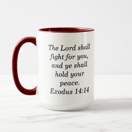 Exodus 14:14 Scripture Maroon Zwei-Tone-Kaffee-Tas Tasse (Links)