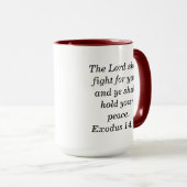 Exodus 14:14 Scripture Maroon Zwei-Tone-Kaffee-Tas Tasse (VorderseiteRechts)