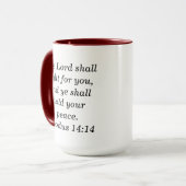 Exodus 14:14 Scripture Maroon Zwei-Tone-Kaffee-Tas Tasse (Vorderseite Links)