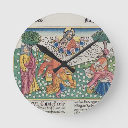 Exodus 16 13-22 God provides quail and manna to th Runde Wanduhr (Vorderseite)