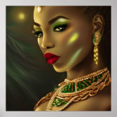 Exotic African Glamour Frau Rote Lippen Grüne Edel Poster (Vorne)