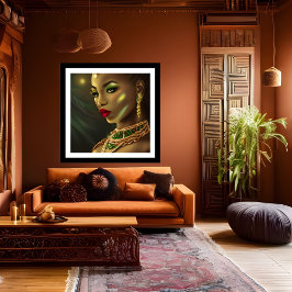 Exotic African Glamour Frau Rote Lippen Grüne Edel Poster