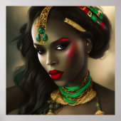 Exotic African Glamour Frau Rote Lippen grünes Gol Poster (Vorne)