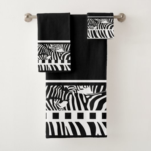 Exotic Animal Black and White Zebra Print Totuch Badhandtuch Set (Insitu)