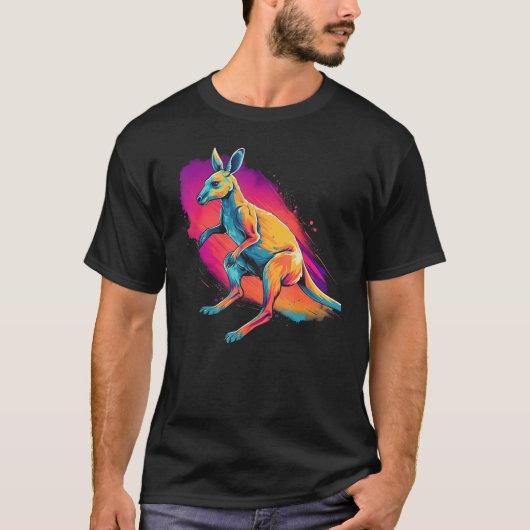Exotic Animal Kangaroo Aquarellmalerei T-Shirt (Vorderseite)