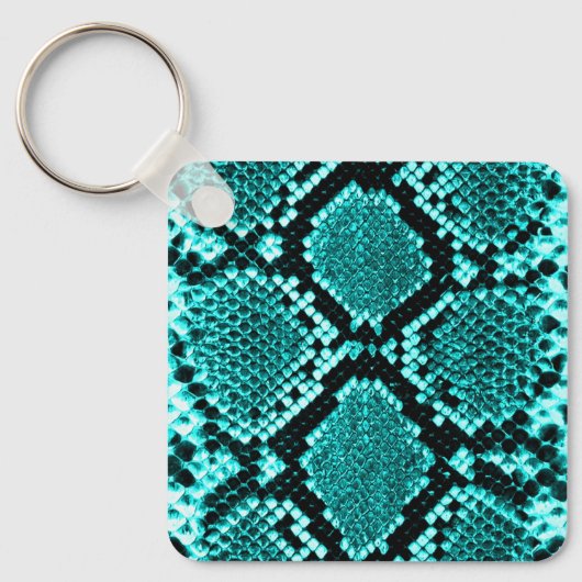Exotic Aqua Diamond Rattlesnake Skin Animal Print Schlüsselanhänger (Vorderseite)
