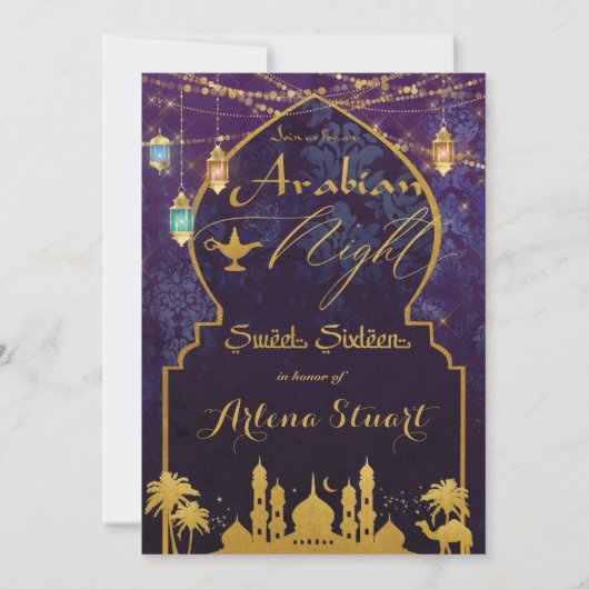 Exotic Arabian Night Lanterns Aladdin Sweet 16 Einladung (Vorderseite)