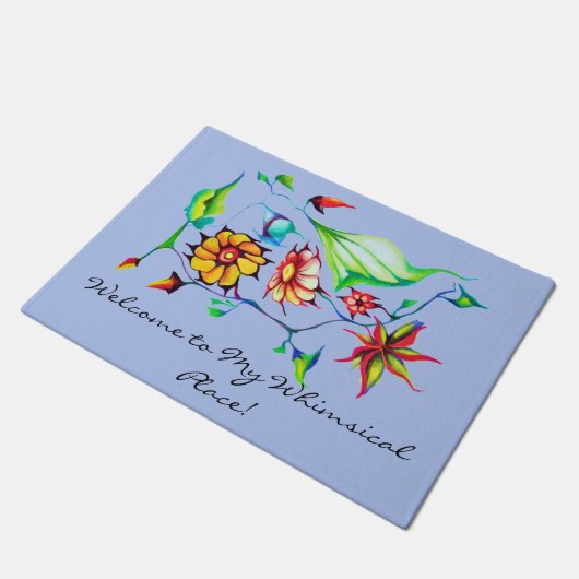 Exotic Art Deco Blume - Blau grau Fußmatte (Schrägansicht)