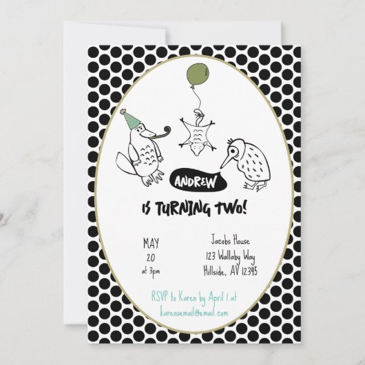 Exotic Australian Animal Kindergeburtstag Einladung (Vorderseite)