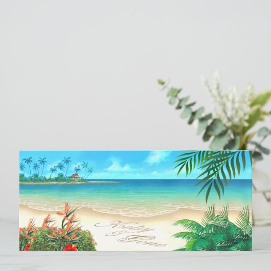 Exotic Beach FRAGE MICH, IHRE NAMEN IN SAND ZEICHN Einladung (Stehend Vorderseite)