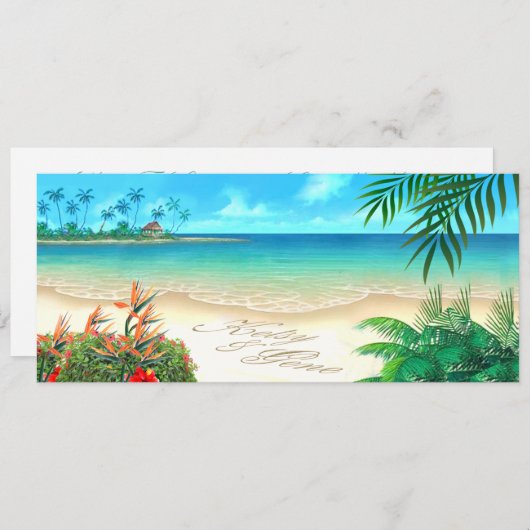 Exotic Beach FRAGE MICH, IHRE NAMEN IN SAND ZEICHN Einladung (Vorne/Hinten)