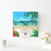Exotic Beach FRAGTE mir, IHRE NAMEN IN SAND ZEICHN Quadratische Wanduhr (Zuhause)