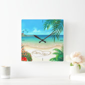 Exotic Beach FRAGTE mir, IHRE NAMEN IN SAND ZEICHN Quadratische Wanduhr (Zuhause)