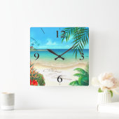 Exotic Beach FRAGTE mir, IHRE NAMEN IN SAND ZEICHN Quadratische Wanduhr (Zuhause)