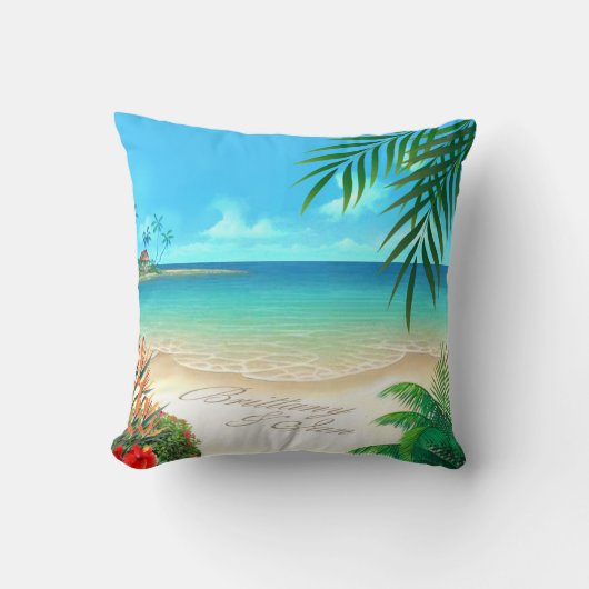 Exotic Beach Tropical fragte mir, Namen in Sand hi Kissen (Vorderseite)