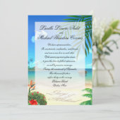 Exotic Beach Wedding "Imitats Vellum" Einladung (Stehend Vorderseite)