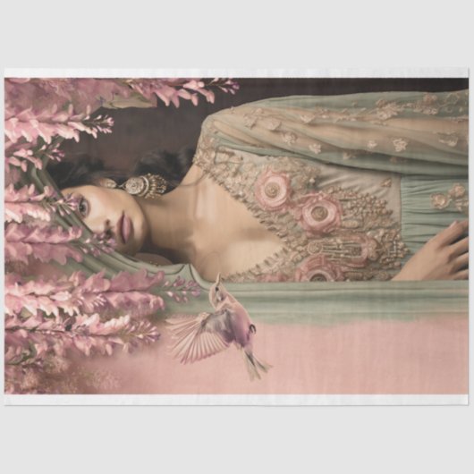 Exotic Beauty Arabesque Bird & Floral Portrait Seidenpapier (Vorderseite)