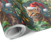 Exotic Bengal Cat Jungle Christmas Playtime Art Geschenkpapier (Rolleneckpunkt)