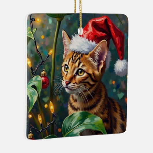 Exotic Bengal Cat Jungle Christmas Playtime Art Keramikornament (Rechts)