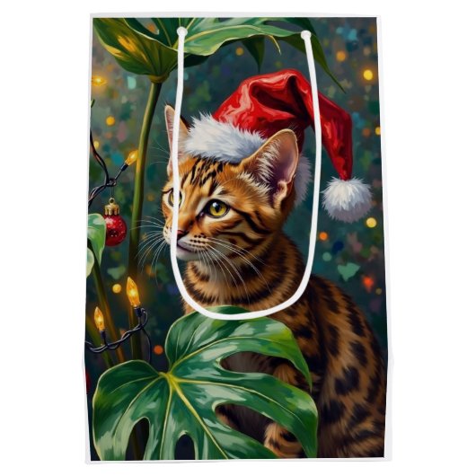 Exotic Bengal Cat Jungle Christmas Playtime Art Mittlere Geschenktüte (Rückseite)