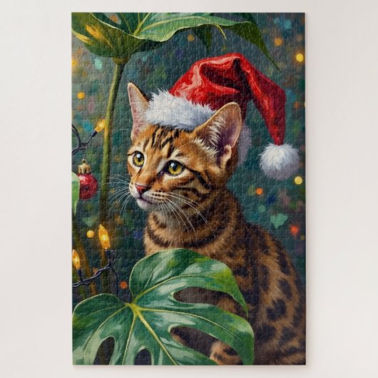 Exotic Bengal Cat Jungle Christmas Playtime Art Puzzle (Vertikal)