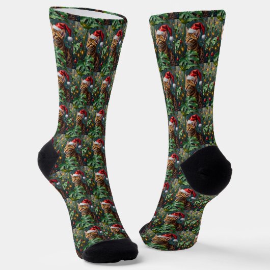 Exotic Bengal Cat Jungle Christmas Playtime Art Socken (Gewinkelt)