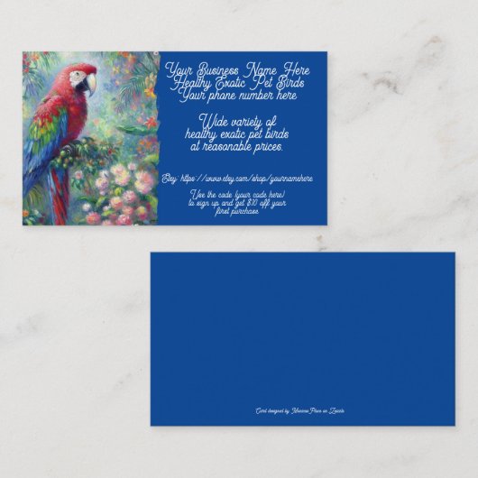 Exotic Bird Sales Shop Verkauf Etsy Parrot Cockato Visitenkarte (Vorne/Hinten)